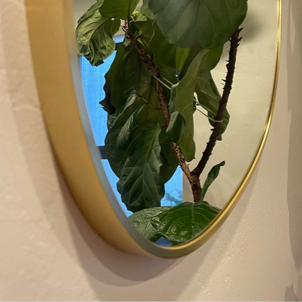 NEW West Elm XL Gold Asymmetrical Framed Mid-Century Modern Hanging Wall Mirror